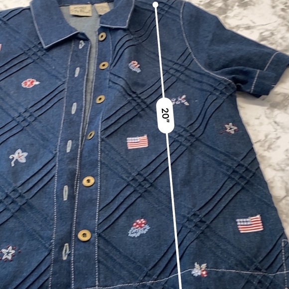 Vintage Koret City Blues Denim USA Button Front Short Sleeve Top Size Small - Picture 8 of 14